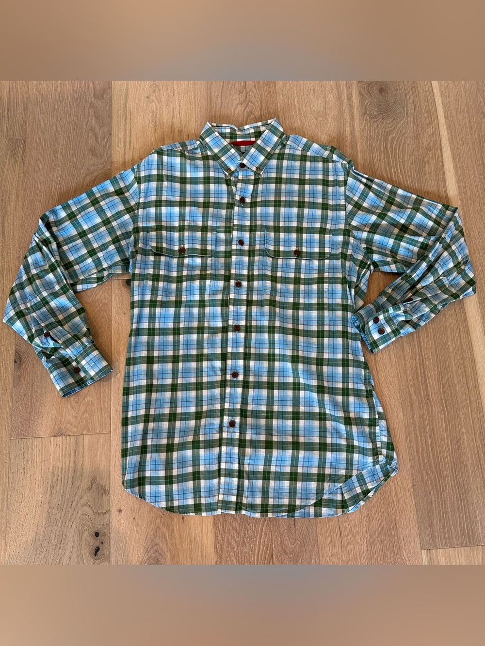Orvis Game Bird Plaid Green and Blue Plaid Button-Down Shirt